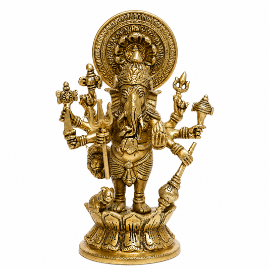 Standing Multi-Arm Lord Ganesha Idol with Halo