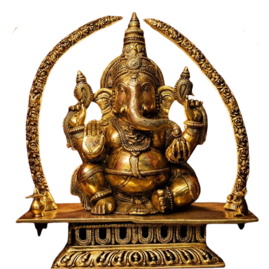 Seated Lord Ganesha Idol with Prabhavali
