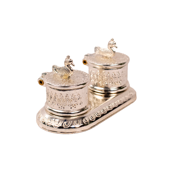 Round Silver Kumkum Box Gift Items