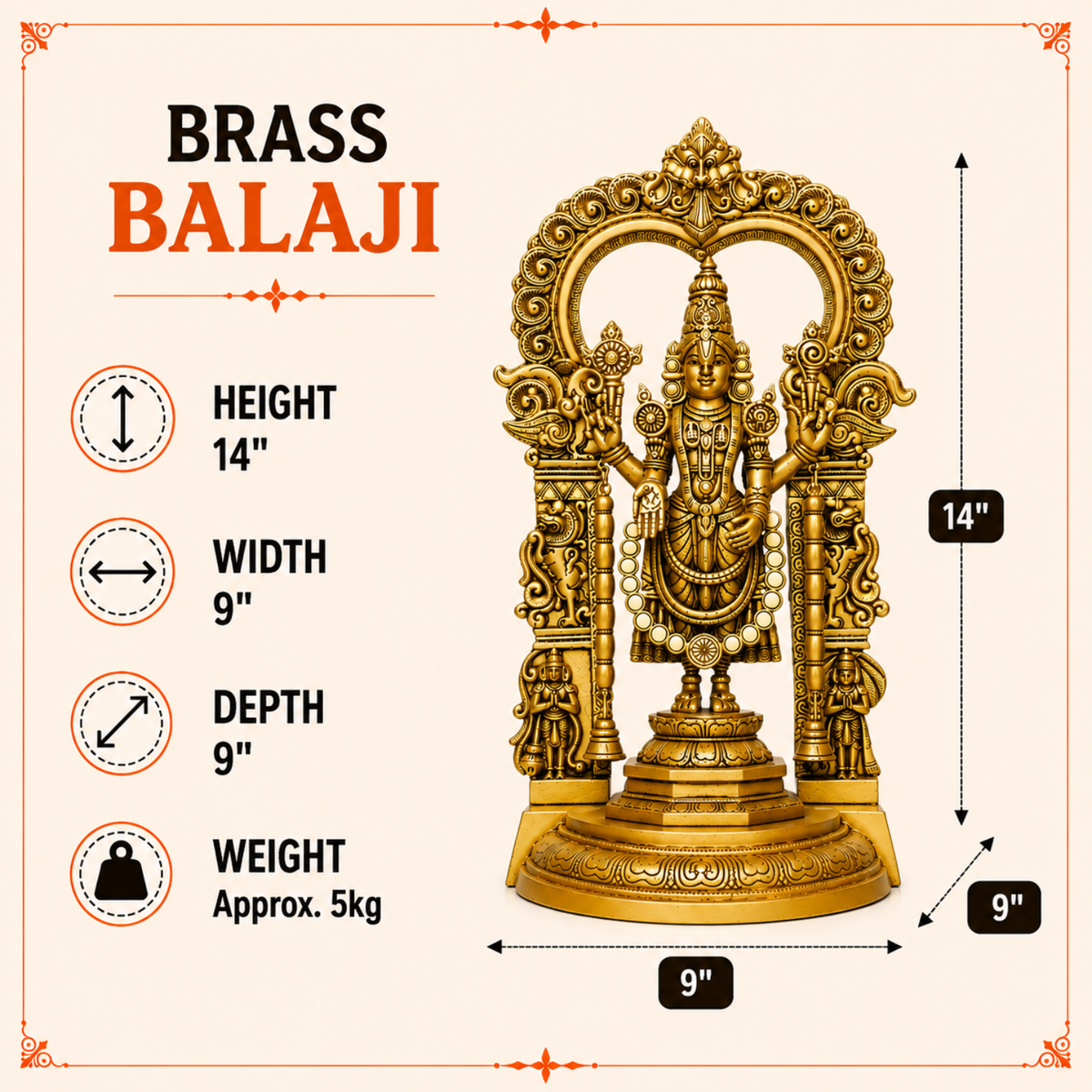 Lord Venkateshwara Balaji Idol with Ornamental Arch-Large