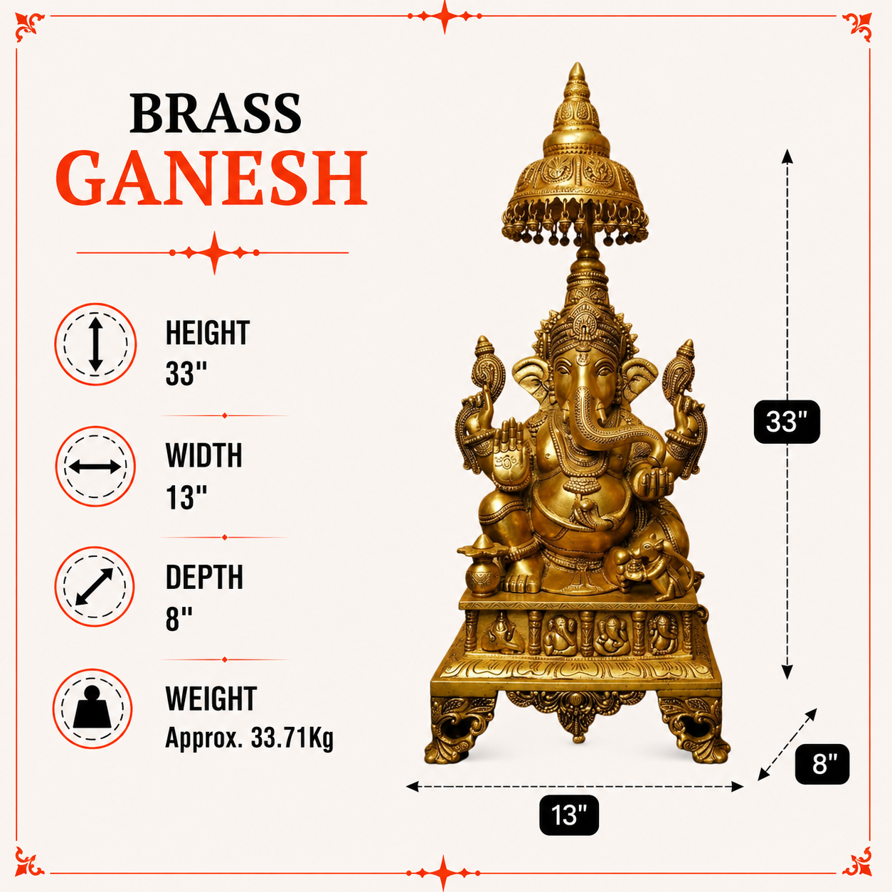 Seated Lord Ganesha Idol with Decorative Prabhavali & Umbrella