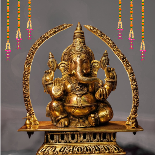 Seated Lord Ganesha Idol with Prabhavali