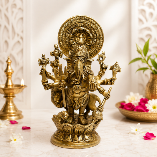 Standing Multi-Arm Lord Ganesha Idol with Halo
