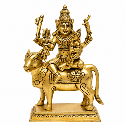 Lord Shiva with Parvati & Ganesha on Nandi Idol