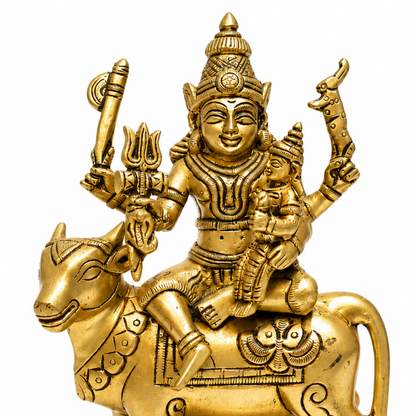 Lord Shiva with Parvati & Ganesha on Nandi Idol