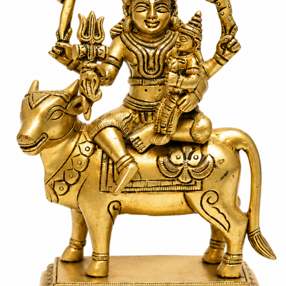 Lord Shiva with Parvati & Ganesha on Nandi Idol