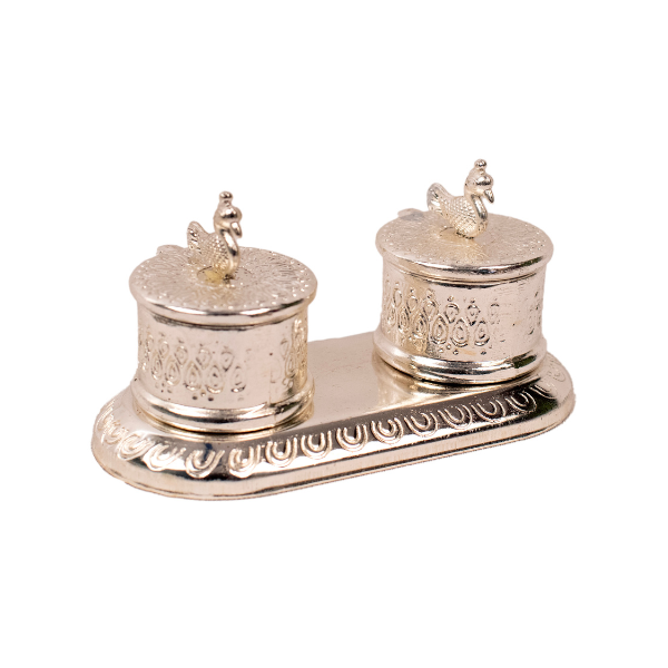 Round Silver Kumkum Box Gift Items