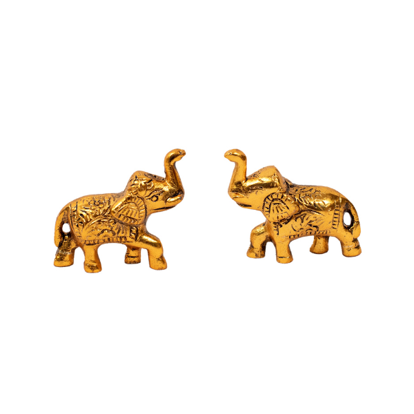 Gold Metal Couple Hathi Gift Items