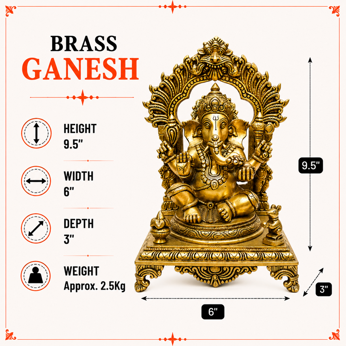 Seated Lord Ganesha Idol with Ornamental Arch