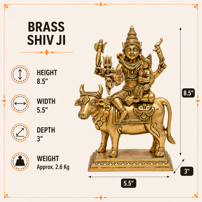 Lord Shiva with Parvati & Ganesha on Nandi Idol