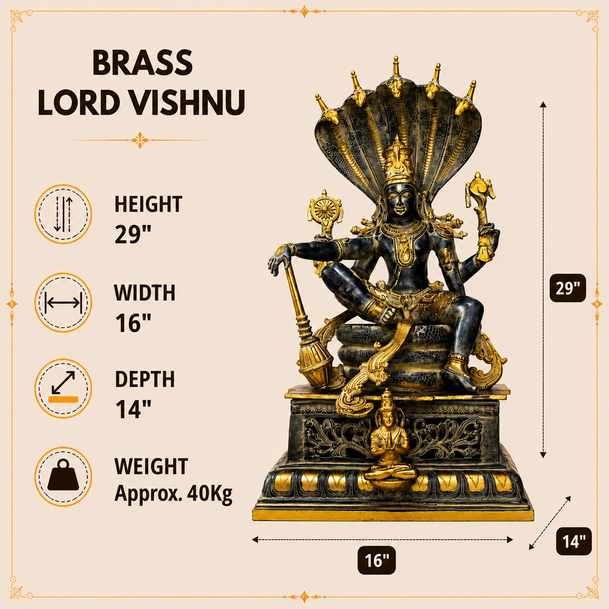 Lord Vishnu Reclining on Sheshnag Idol